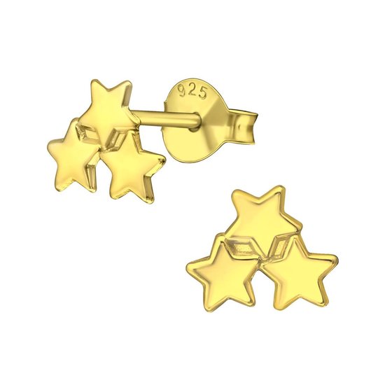 Joy|S - Zilveren ster oorbellen - 8 mm - 3 sterren - goudplating
