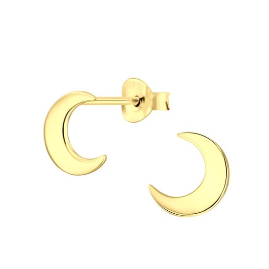 Joy|S - Zilveren Maan oorbellen - 8 mm - goudplating