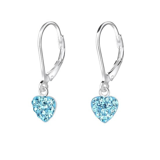 Joy|S - Zilveren hartje oorbellen blauw kristal leverback sluiting
