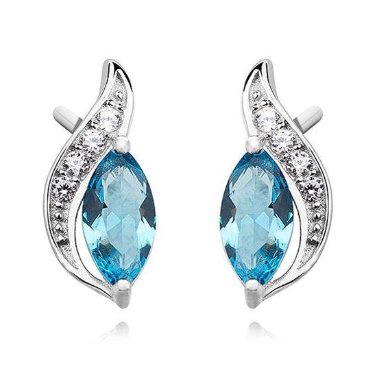 Joy|S - Zilveren elegante druppel oorbellen zirkonia marquise aqua marine blauw