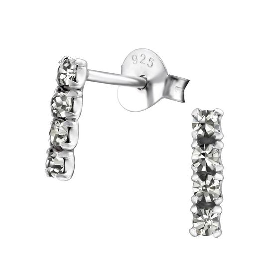 Joy|S - Zilveren bar oorbellen 2 x 8 mm black diamond kristal - staaf