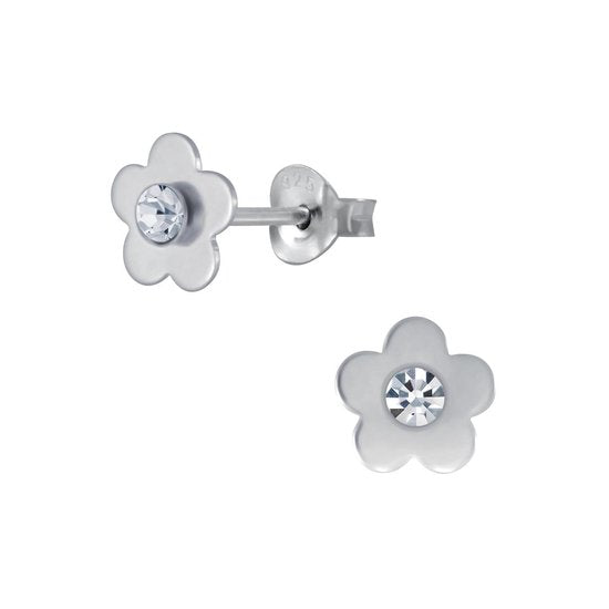 Joy|S - Zilveren bloem oorbellen kristal 7 mm