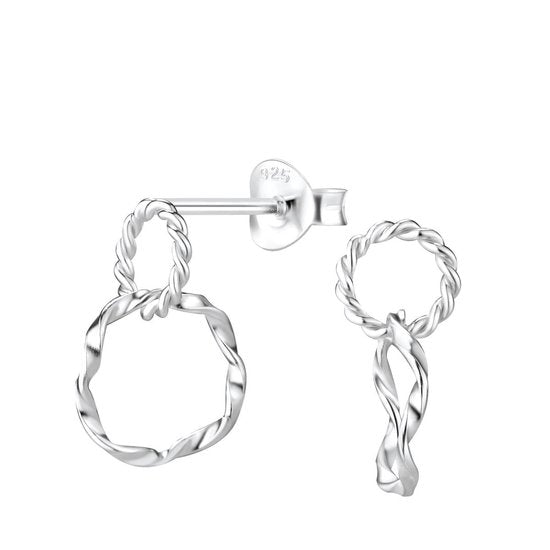 Joy|S - Zilveren twisted cirkel oorbellen - 8 x 17 mm