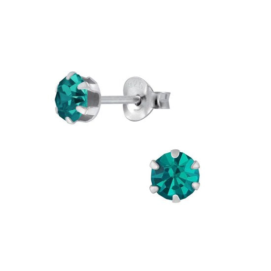 Joy|S - Zilveren rond oorknoppen - 5 mm - kristal oceaan blauw