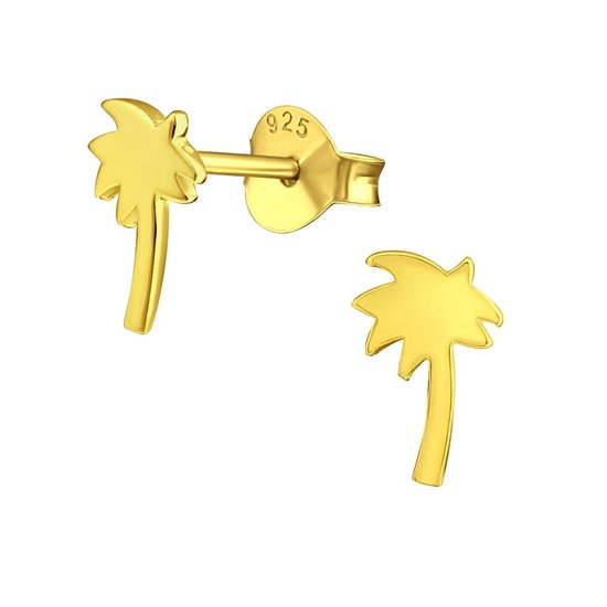 Joy|S - Zilveren palmboom oorbellen 5 x 8 mm - goudplating