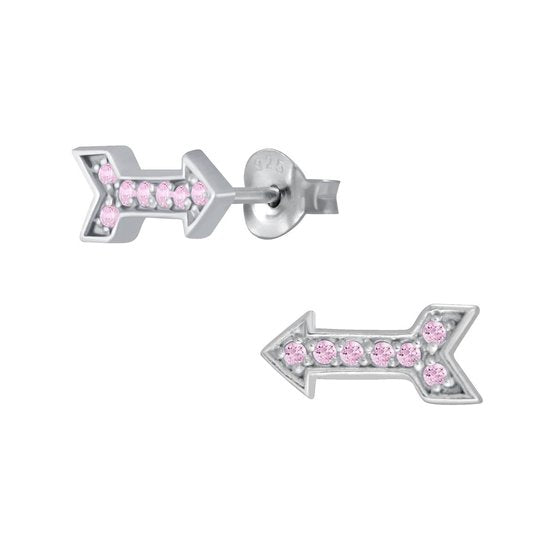 Joy|S - Zilveren Pijl oorbellen - 4 x 10 mm - zirkonia roze
