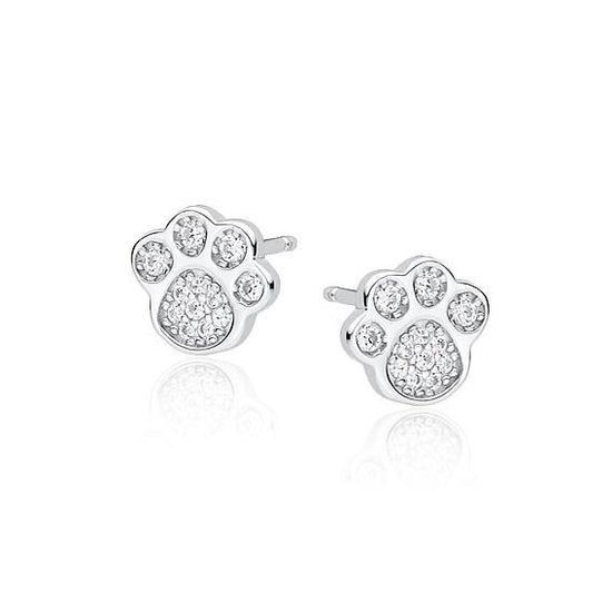 Joy|S - Zilveren dierenpoot oorbellen 8 mm zirkonia gehodineerd