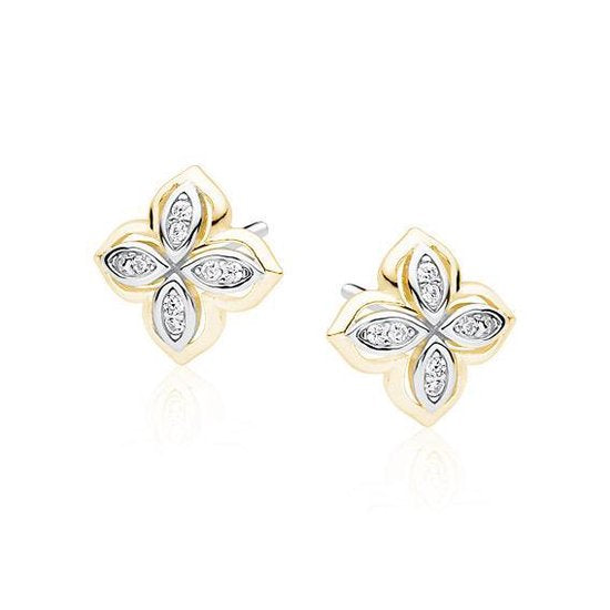 Joy|S - Zilveren elegante bloem oorbellen 7.5 mm - zirkonia - gehodineerd - goudplating