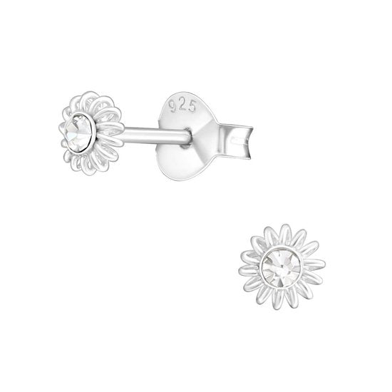 Joy|S - Zilveren petit rond oorbellen - 4 mm - Zon - kristal