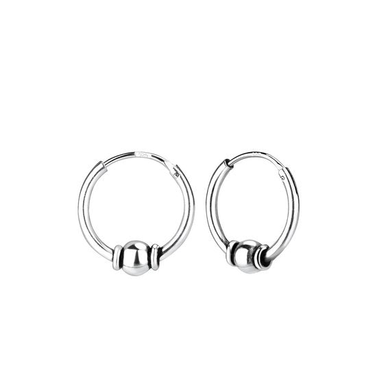 Joy|S - Zilveren 12 mm Bali oorringen "bal" geoxideerd
