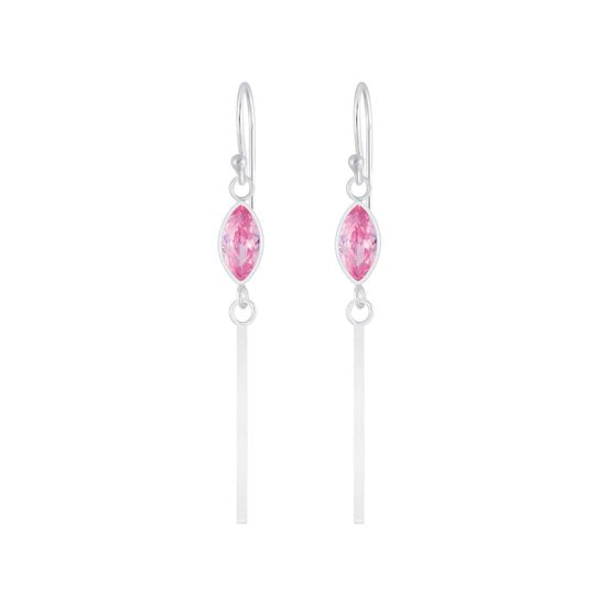 Joy|S - Zilveren Marquise oorbellen met bar (staaf) zirkonia roze