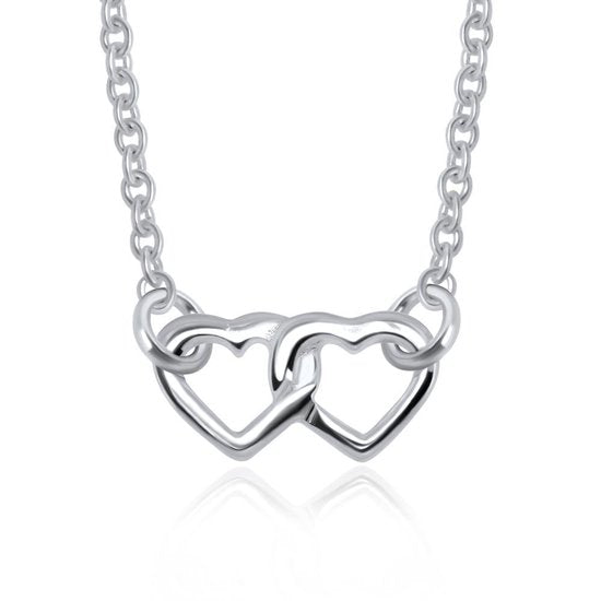 Joy|S - Zilveren dubbele petit hartjes ketting voor jong volwassenen / kinderen