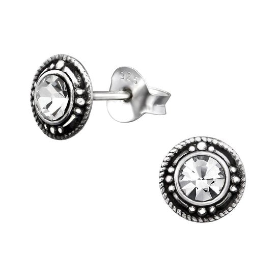 Joy|S - Zilveren Bali classic oorbellen 7 mm kristal