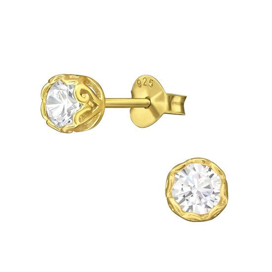 Joy|S - Zilveren zirkonia ronde oorbellen 4.5 mm - goudplating