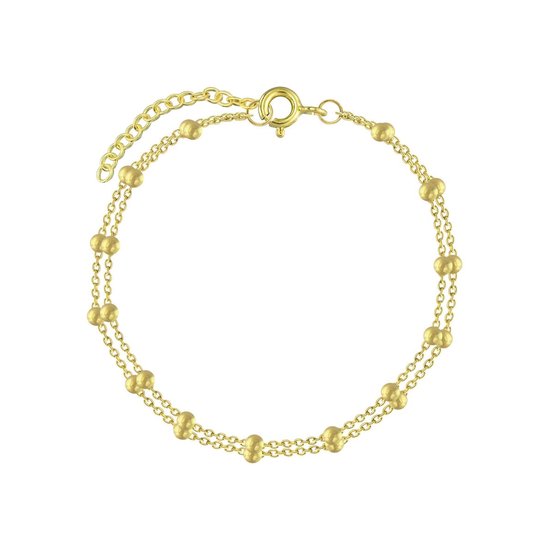 Joy|S - Zilveren armband dubbel layer met bolletjes gold plated / goudplating