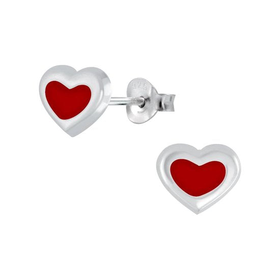 Joy|S - Zilveren hartje oorbellen - 8 mm - rood