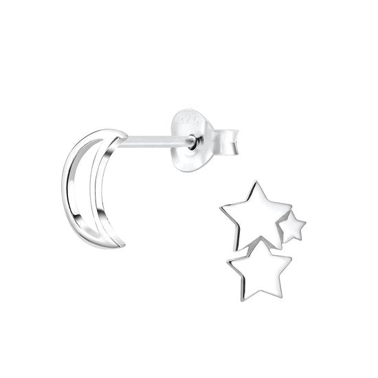 Joy|S - Zilveren moon and stars oorbellen | maan en ster oorknoppen