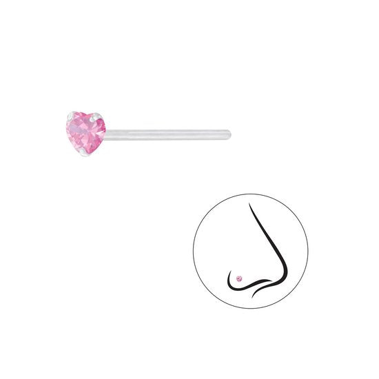 Joy|S - Zilveren hartje neuspiercing 3 mm - mini - zirkonia roze - 2 stuks