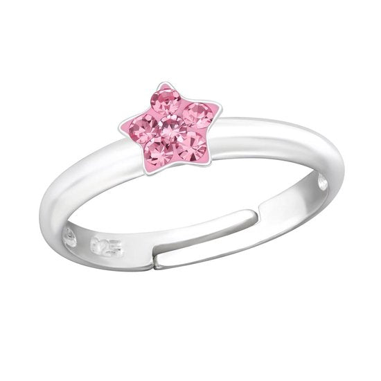 Joy|S - Zilveren ster ring - verstelbaar - roze kristal