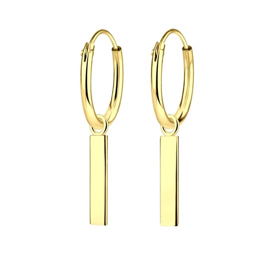 Joy|S - Zilveren Bar bedel oorringen - staaf - gold plated / goudplating