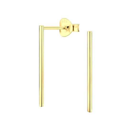 Joy|S - Zilveren Bar oorbellen - staaf - 1 x 20 mm - goudplating