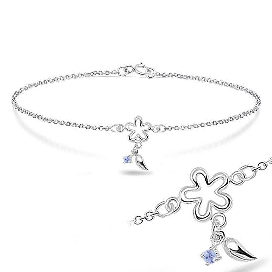 Joy|S - Zilveren bloem armband -18 cm - daisy met bedeltje - geluksbrenger betekenis