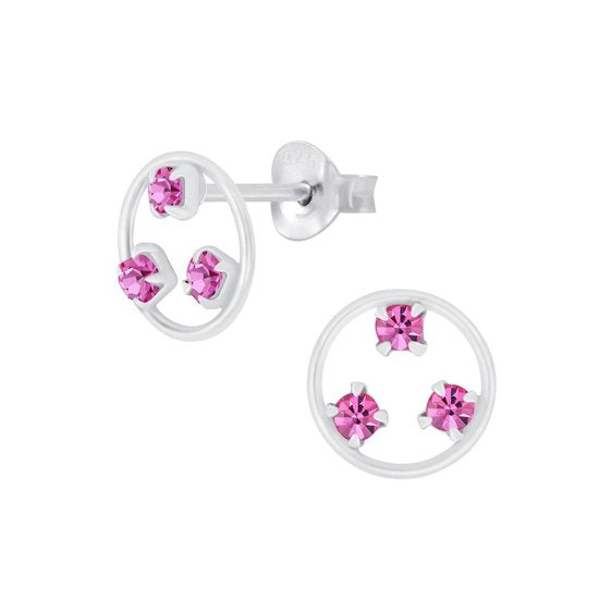 Joy|S - Zilveren cirkel met kristal roze oorbellen 8 mm rond