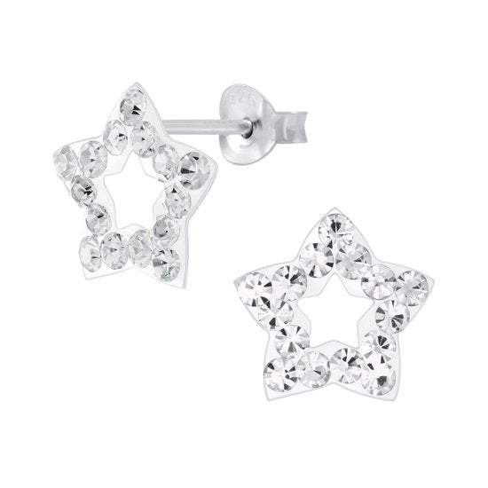 Joy|S - Zilveren ster oorbellen - 11 mm - kristal