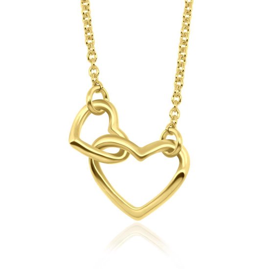 Joy|S - Zilveren dubbele hartjes ketting 42 cm - goudplating