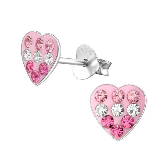 Joy|S - Zilveren hartje oorbellen - 7 mm - roze tintjes