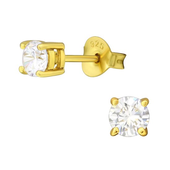Joy|S - Zilveren classic rond oorbellen kristal 4 mm - goudplating
