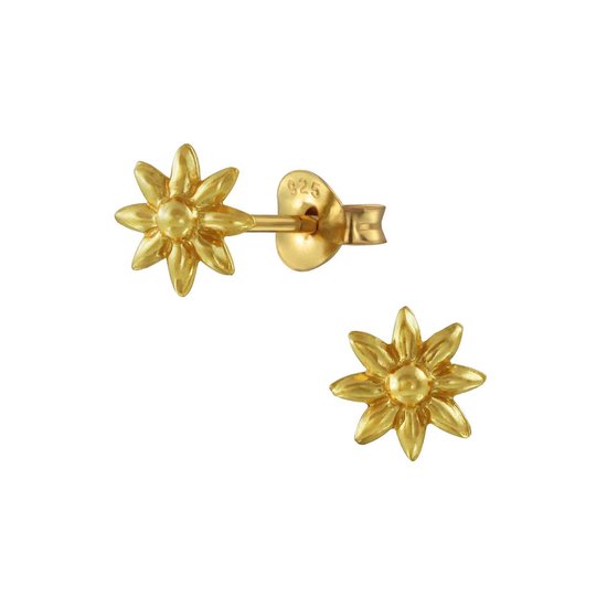 Joy|S - Zilveren bloem oorbellen 6 mm - goudplating