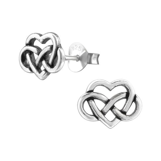 Joy|S - Zilveren Keltisch hartje oorbellen - infinity - 9 x 7 mm - geoxideerd