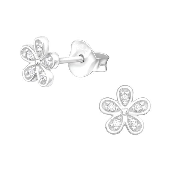 Joy|S - Zilveren bloem oorbellen 6 mm zirkonia