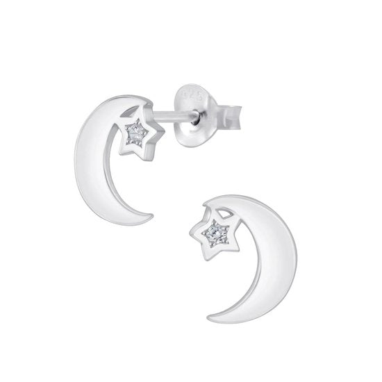 Joy|S - Zilveren maan oorbellen - 7 x 9 - zirkonia ster
