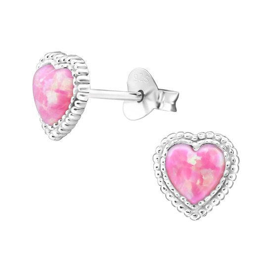 Joy|S - Zilveren hartje oorbellen - 7 mm - bubbelgum roze