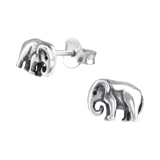 Joy|S - Zilveren olifant oorbellen - 7 x 5 mm - geoxideerd