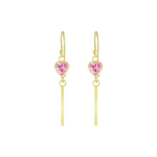 Joy|S - Zilveren hartje oorbellen met bar /staaf - roze - goudplating