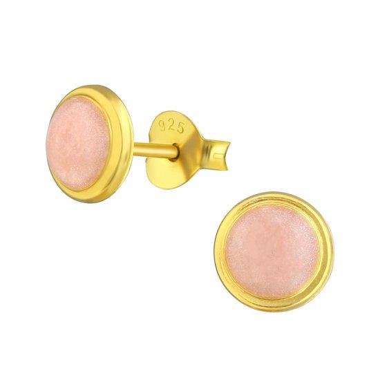 Joy|S - Zilveren classic rond oorbellen 7mm roze - goudplating