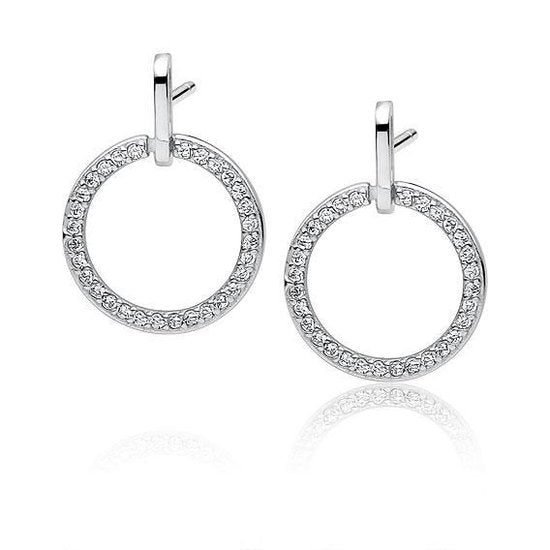 Joy|S - Zilveren elegante rond oorbellen zirkonia - Cirkel - gehodineerd