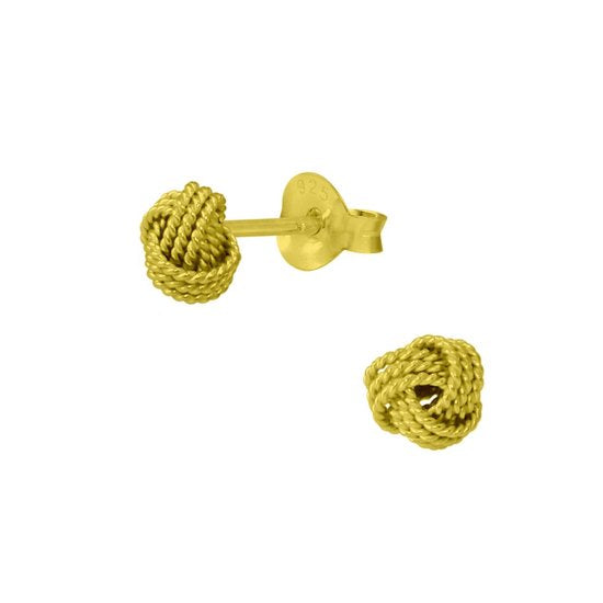 Joy|S - Zilveren knoop oorbellen - 5 mm - tennis knoop classic mesh - goudplating