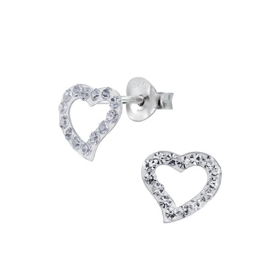 Joy|S - Zilveren hart oorbellen 11 x 10 mm kristal