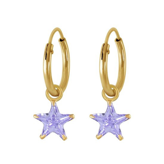 Joy|S - Zilveren ster bedel oorbellen kristal lavendel paars - goudplating