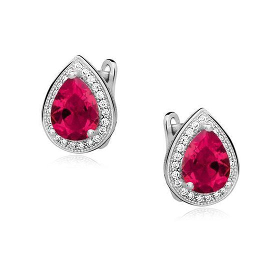 Joy|S - Zilveren a elegante druppel oorbellen teardrop robijn roze zirkonia - gehodineerd - leverback sluiting