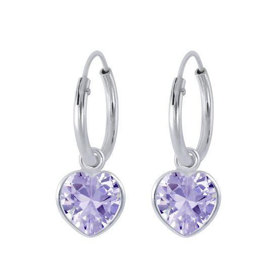 Joy|S - Zilveren hartje bedel oorbellen - lavendel - cubic zirkonia - oorringen