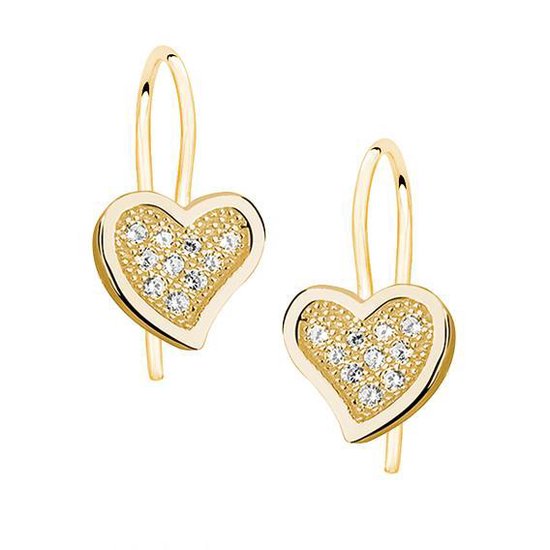 Joy|S - Zilveren hartje oorbellen - zirkonia - kidney oorhangers - goudplating