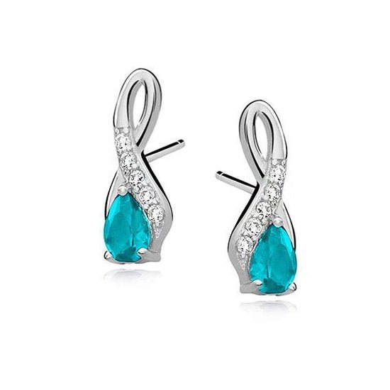 Joy|S - Zilveren klassieke oorbellen - 16.5 x 6.5 mm - aqua marine blauw zirkonia - Infinity