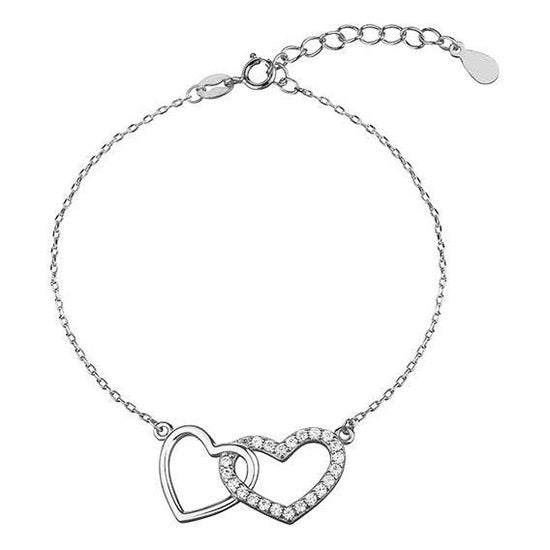Joy|S - Zilveren hart puro amore armband - 2 harten - zirkonia - gehodineerd