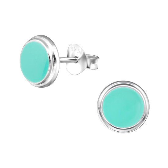 Joy|S - Zilveren rond turquoise oorbellen 7 mm Sterling zilver 925