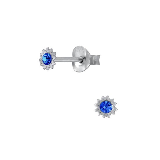 Joy|S - Zilveren mini kinderoorbellen - 3 mm - sun blauw
